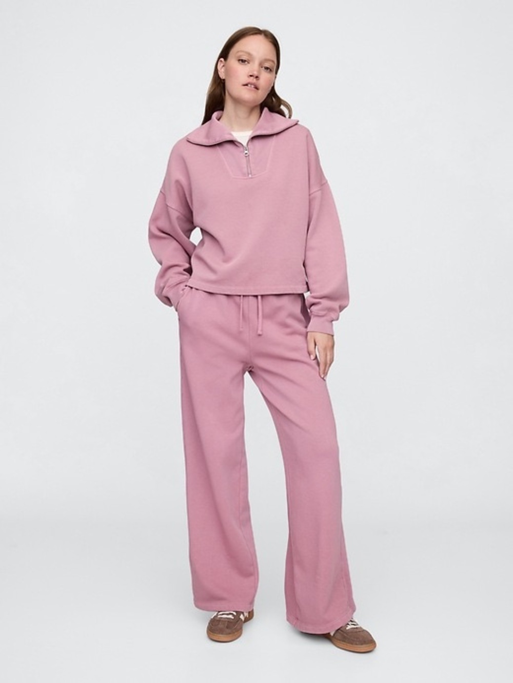 Gap Relaxed Quarter-Zip Sweatshirt Barbiecore Tea Rose Pink NWT XS Fall Winter
